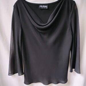 SL Fashions Elegant Black Drape Neck Blouse